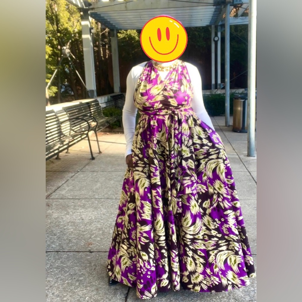 Advance Apparels Purple and Cream Floral Halter Maxi Dress